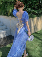 Lizakosht Summer Vintage Backless Dress Women Backless Fairy Party Midi Dresses Female Korean Fashion Casual Lace Up Bow Sweet Dress 2022